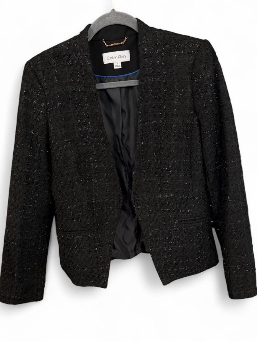 Calvin Klein Black Textured Open-Front Blazer